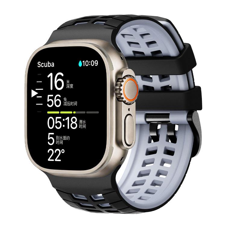 Dây đồng hồ silicone hai màu họa tiết lốp xe hai lỗ, dành cho Apple Watch 49mm / 46mm / 45mm / 44mm