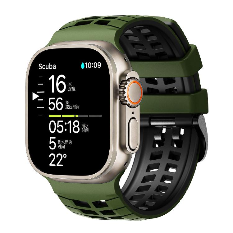 Dây đồng hồ silicone hai màu họa tiết lốp xe hai lỗ, dành cho Apple Watch 49mm / 46mm / 45mm / 44mm