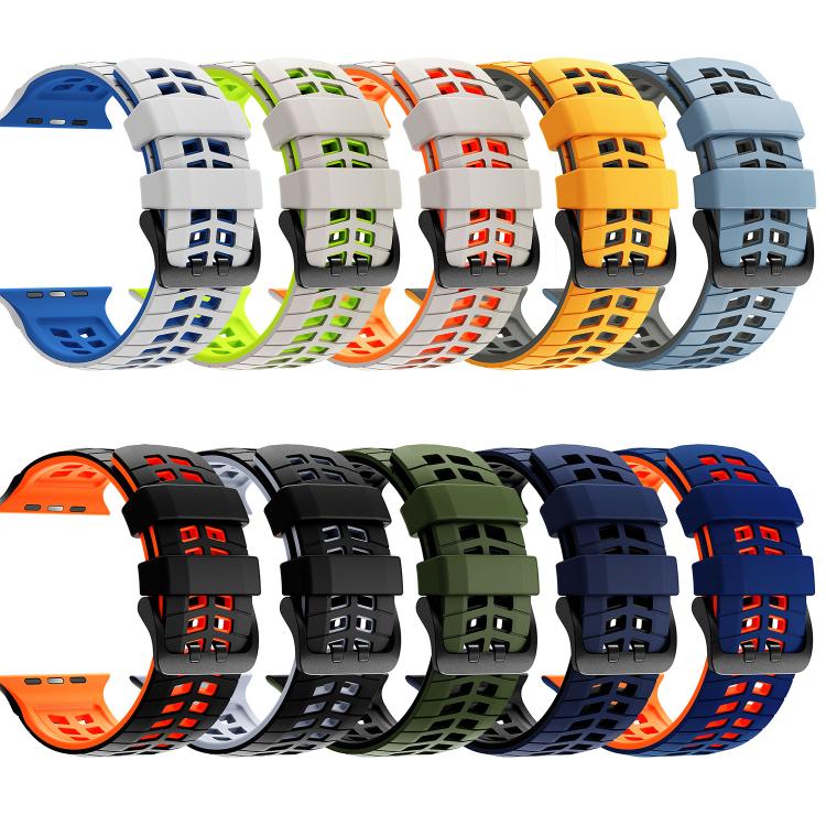 Dây đồng hồ silicone hai màu họa tiết lốp xe hai lỗ, dành cho Apple Watch 49mm / 46mm / 45mm / 44mm