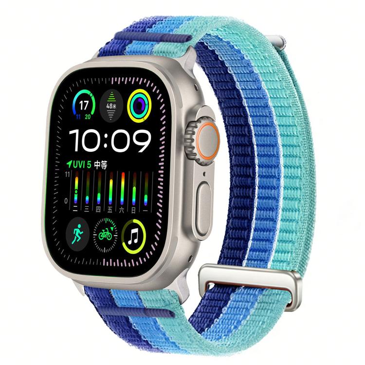 Dây đồng hồ đầu kim loại vòng lặp nylon thoáng khí cảm giác mây đôi, dành cho Apple Watch 46mm / 49mm / 45mm / 44mm, dành cho Apple Watch 42mm / 41mm / 40mm / 38mm
