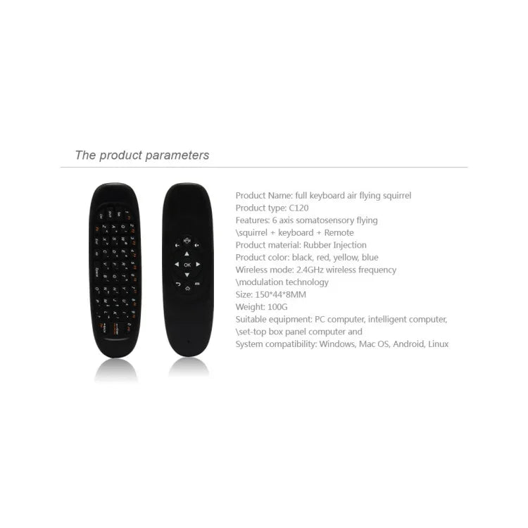 Bàn phím mini không dây C120 2.4G điều khiển chuột từ xa với 3 cảm biến con quay hồi chuyển & 3 cảm biến trọng lực cho PC / HTPC / IPTV / Smart TV và Android TV Box v.v.