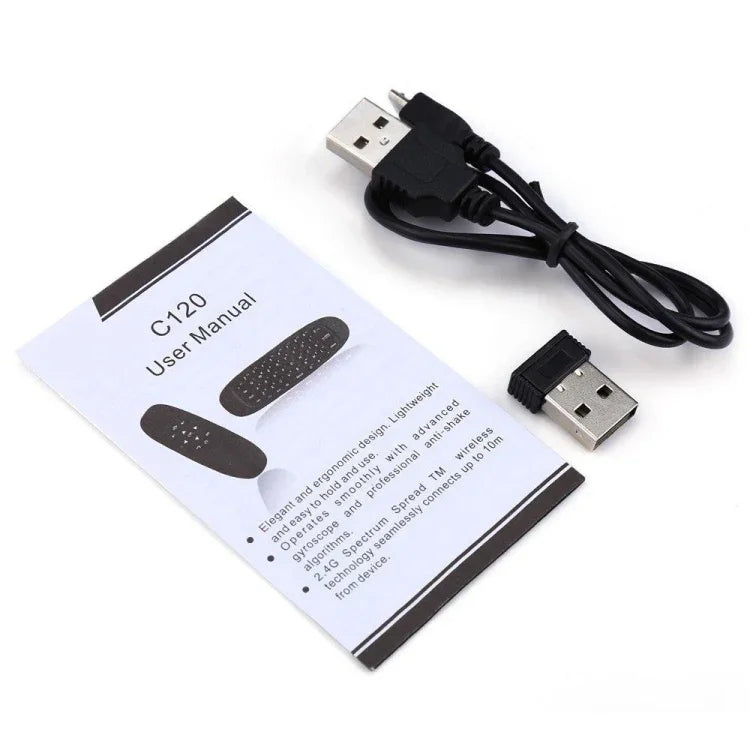Bàn phím mini không dây C120 2.4G điều khiển chuột từ xa với 3 cảm biến con quay hồi chuyển & 3 cảm biến trọng lực cho PC / HTPC / IPTV / Smart TV và Android TV Box v.v.