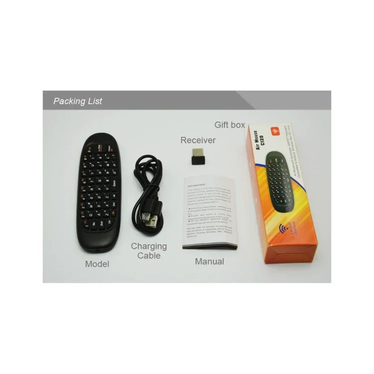 Bàn phím mini không dây C120 2.4G điều khiển chuột từ xa với 3 cảm biến con quay hồi chuyển & 3 cảm biến trọng lực cho PC / HTPC / IPTV / Smart TV và Android TV Box v.v.