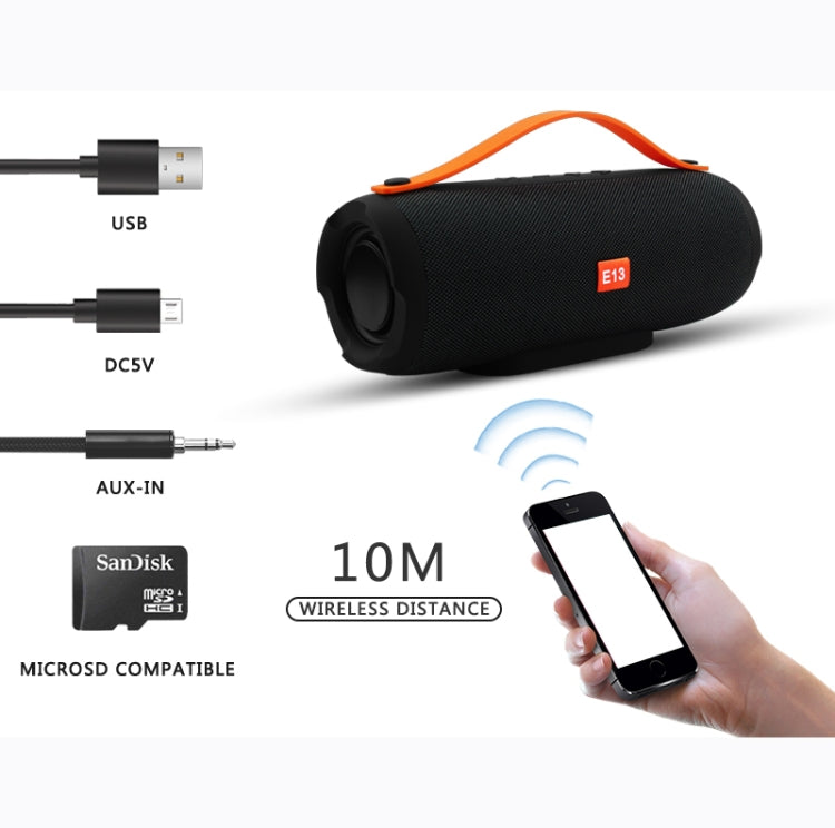 Loa Bluetooth không dây di động E13 Mini Loa stereo Loa điện thoại đài nhạc loa siêu trầm với TF FM, ĐỎ, XANH DƯƠNG, ĐEN