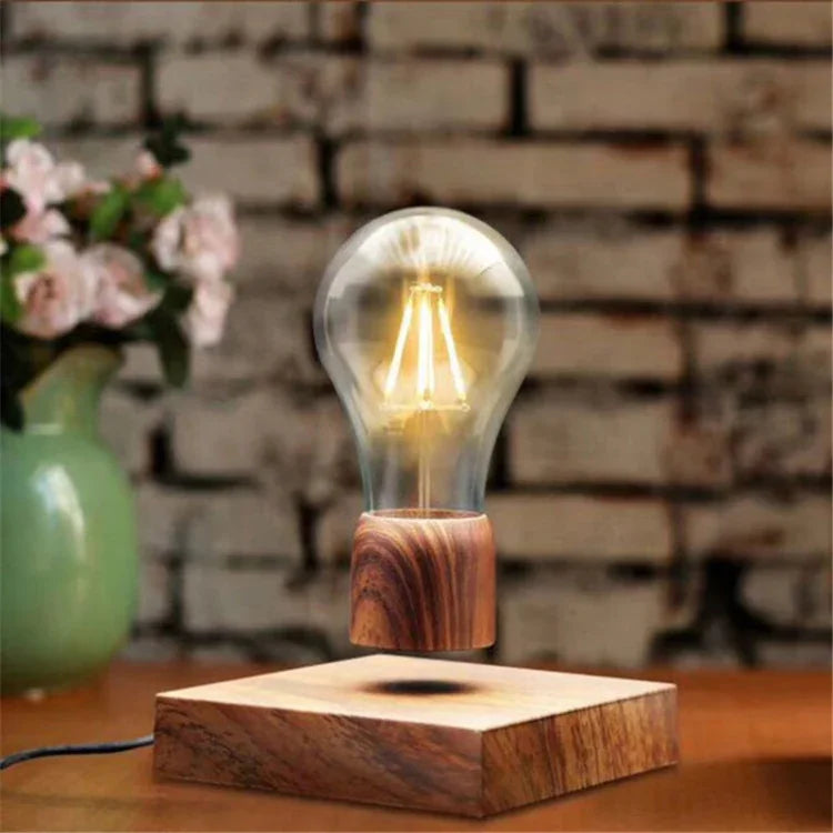 Bóng đèn nổi từ tính phong cách cổ điển, đế gỗ màu, đèn trang trí nhà LED