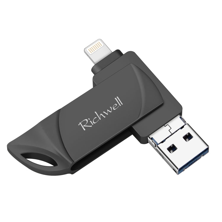 Richwell DXZ128 USB Flash Disk 128G 3 trong 1 Micro USB + 8 Pin + USB 3.0 Tương thích iPhone & iOS, Đen, Bạc, Vàng Hồng