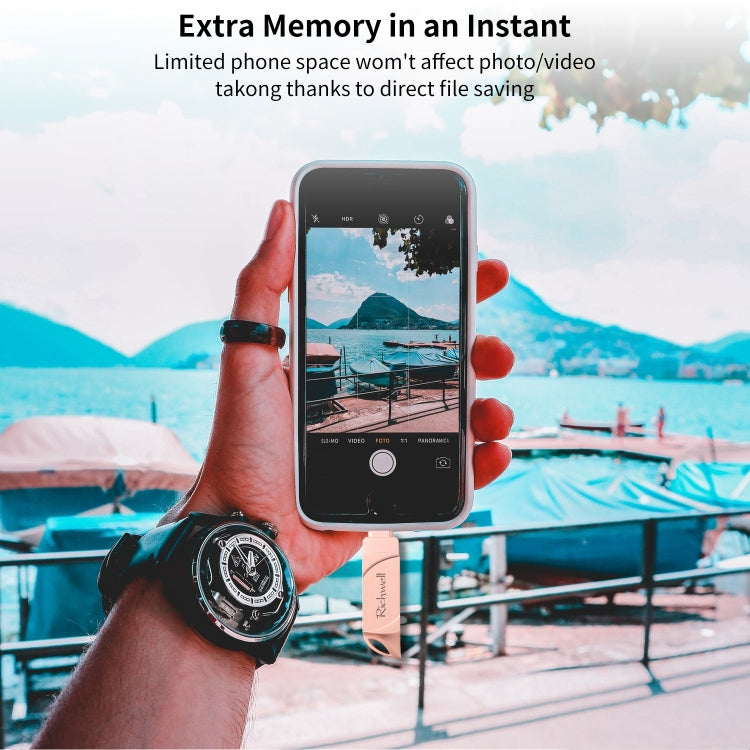 Richwell DXZ128 USB Flash Disk 128G 3 trong 1 Micro USB + 8 Pin + USB 3.0 Tương thích iPhone & iOS, Đen, Bạc, Vàng Hồng