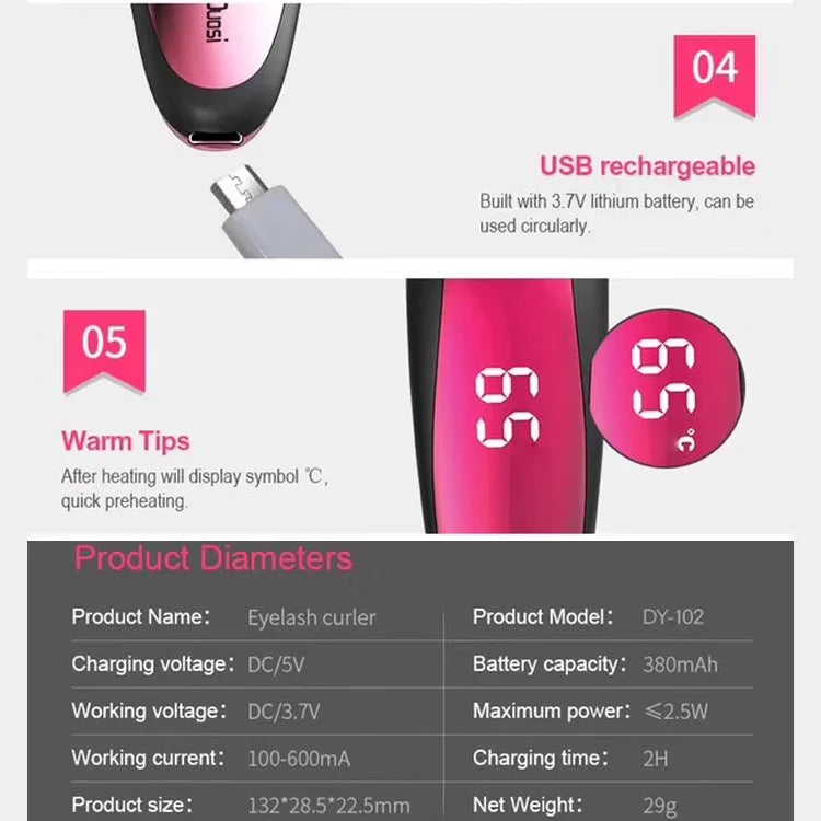 Máy uốn mi điện Duosi DY-102 kiểu bút, sưởi ấm lâu dài, sạc USB, kẹp uốn mi trang điểm điện