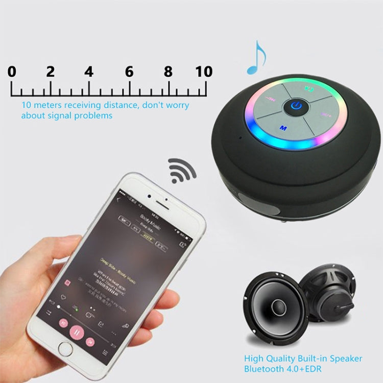 Loa Bluetooth không dây BTS-08 Chống nước Đèn LED Đài FM Loa siêu trầm Loa cột Bluetooth Thẻ TF Loa mini hút chân không cho phòng tắm