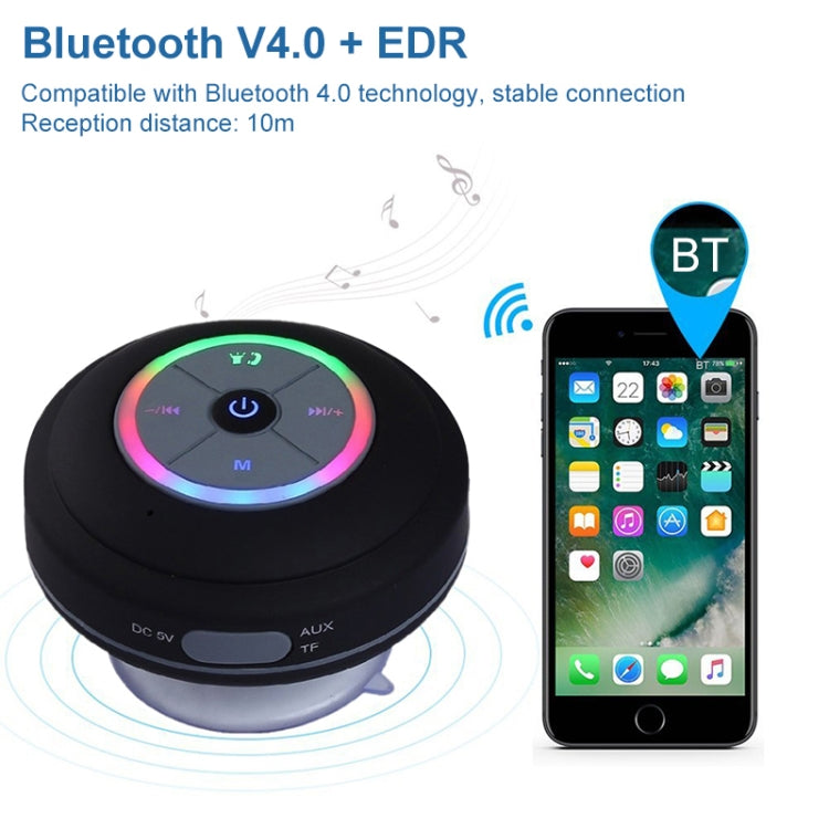 Loa Bluetooth không dây BTS-08 Chống nước Đèn LED Đài FM Loa siêu trầm Loa cột Bluetooth Thẻ TF Loa mini hút chân không cho phòng tắm