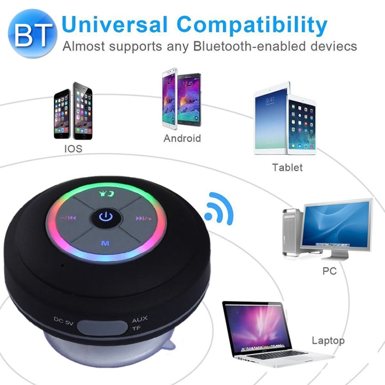 Loa Bluetooth không dây BTS-08 Chống nước Đèn LED Đài FM Loa siêu trầm Loa cột Bluetooth Thẻ TF Loa mini hút chân không cho phòng tắm