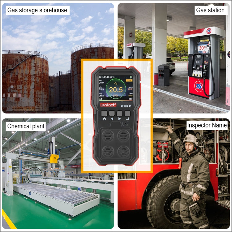 Máy giám sát khí hỗn hợp WINTACT WT8811, màn hình LCD, sạc lại được, đa chức năng 4 trong 1, cảm biến khí cháy nổ O2 H2S CO, báo động âm thanh-ánh sáng-rung