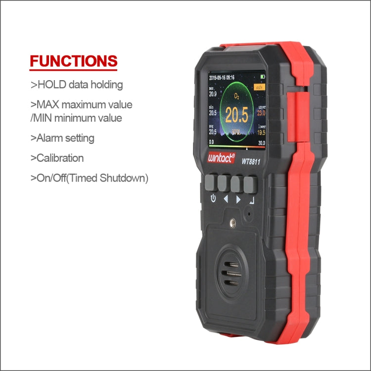 Máy giám sát khí hỗn hợp WINTACT WT8811, màn hình LCD, sạc lại được, đa chức năng 4 trong 1, cảm biến khí cháy nổ O2 H2S CO, báo động âm thanh-ánh sáng-rung