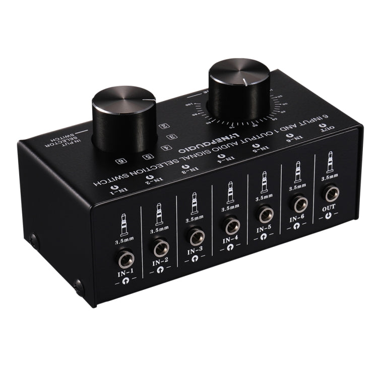 B017 Bộ chuyển đổi chọn nguồn tín hiệu âm thanh 6 vào 1 ra, điều chỉnh âm lượng đầu ra, giao diện 3.5mm