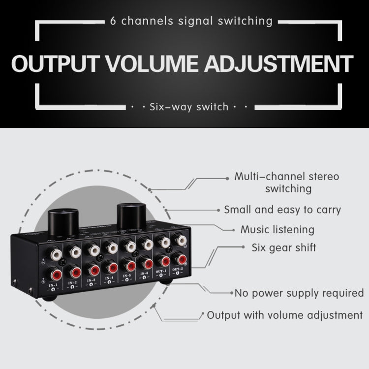 B026 Bộ chuyển đổi chọn nguồn tín hiệu âm thanh 6 vào 2 ra hoặc 2 vào 6 ra, cổng RCA