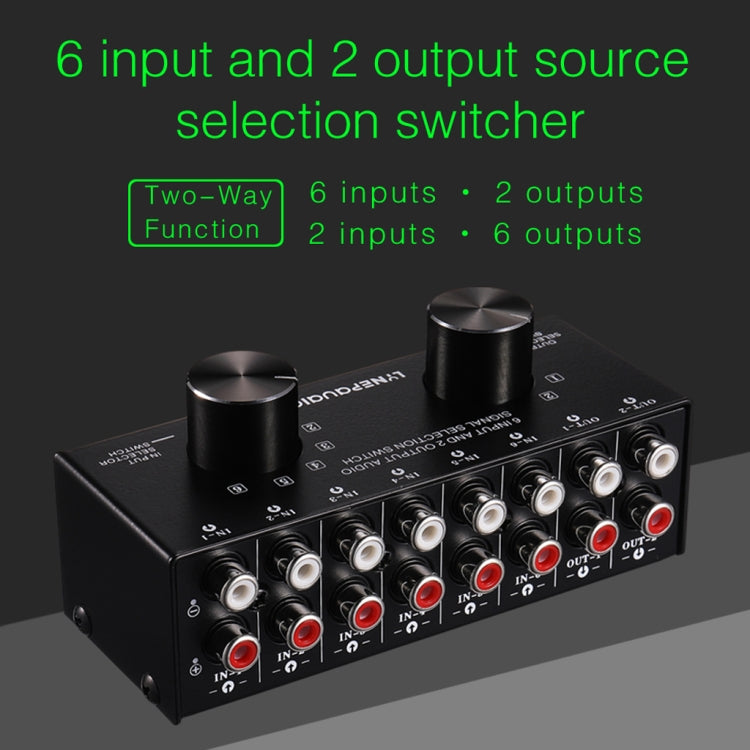 B026 Bộ chuyển đổi chọn nguồn tín hiệu âm thanh 6 vào 2 ra hoặc 2 vào 6 ra, cổng RCA