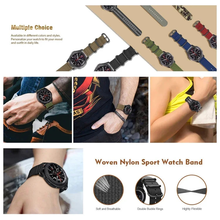 For Samsung Galaxy Watch Active 22mm / S3 Nylon Three-ring Strap, For Samsung Galaxy Watch Active 2 22mm / Gear S3
