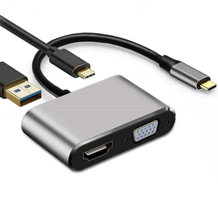Bộ chuyển đổi USB C sang HDMI VGA 4K 4 trong 1, HUB chuyển đổi Type C sang HDMI VGA USB 3.0 Digital AV đa cổng kèm cổng sạc USB-C PD, tương thích Nintendo Switch/Samsung/MacBook