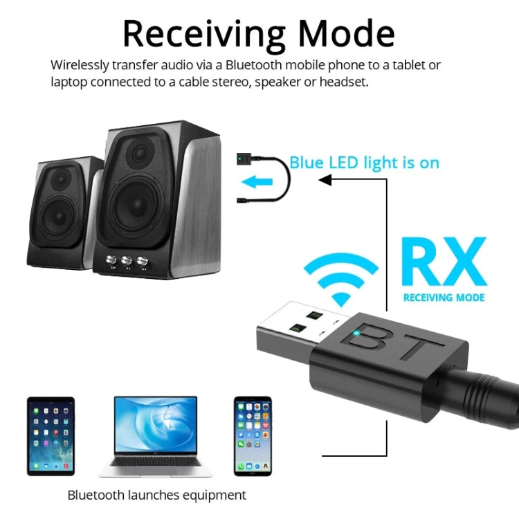 Bộ thu Bluetooth USB 5.0 BT005, loa khuếch đại âm thanh AUX, adapter Bluetooth stereo không dây cho ô tô