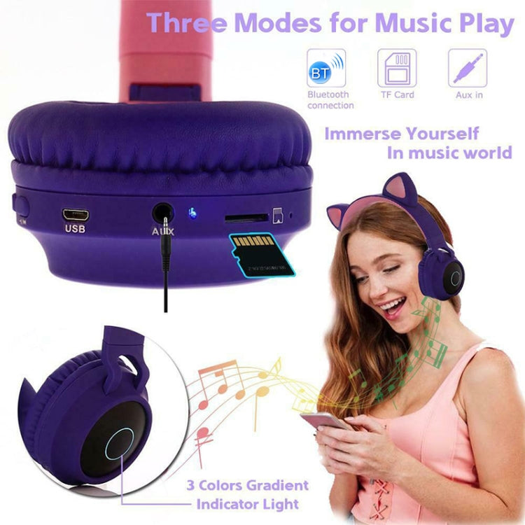 Tai nghe Bluetooth 5.0 tai mèo dễ thương gập được trên tai stereo không dây có mic / đèn LED / radio FM / thẻ TF, SYA00833501F, SYA00833501A, SYA00833501B, SYA00833501C, SYA00833501D, SYA00833501E