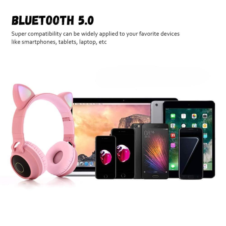 Tai nghe Bluetooth 5.0 tai mèo dễ thương gập được trên tai stereo không dây có mic / đèn LED / radio FM / thẻ TF, SYA00833501F, SYA00833501A, SYA00833501B, SYA00833501C, SYA00833501D, SYA00833501E