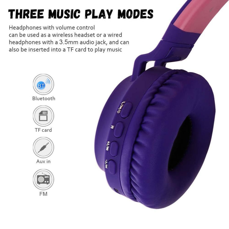 Tai nghe Bluetooth 5.0 tai mèo dễ thương gập được trên tai stereo không dây có mic / đèn LED / radio FM / thẻ TF, SYA00833501F, SYA00833501A, SYA00833501B, SYA00833501C, SYA00833501D, SYA00833501E
