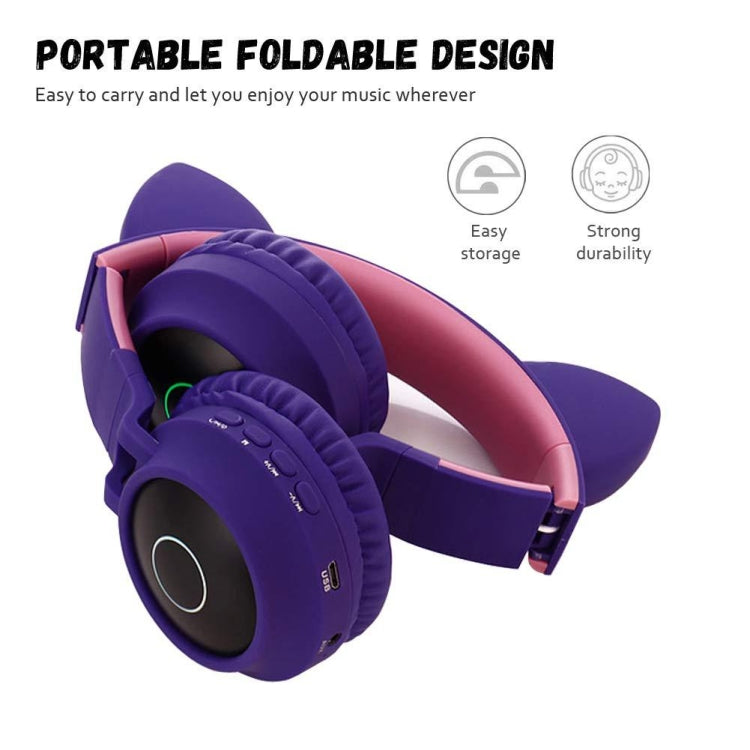 Tai nghe Bluetooth 5.0 tai mèo dễ thương gập được trên tai stereo không dây có mic / đèn LED / radio FM / thẻ TF, SYA00833501F, SYA00833501A, SYA00833501B, SYA00833501C, SYA00833501D, SYA00833501E
