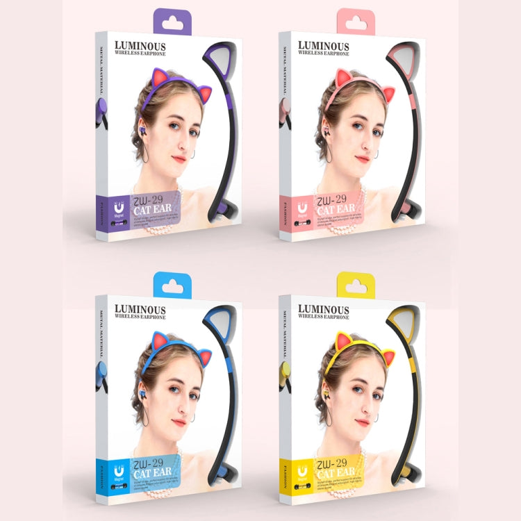 Tai nghe Bluetooth không dây ZW29 tai mèo âm thanh stereo HIFI thời trang thể thao ngoài trời có mic và đèn LED phát sáng