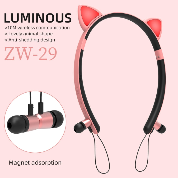 Tai nghe Bluetooth không dây ZW29 tai mèo âm thanh stereo HIFI thời trang thể thao ngoài trời có mic và đèn LED phát sáng
