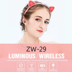 Tai nghe Bluetooth không dây ZW29 tai mèo âm thanh stereo HIFI thời trang thể thao ngoài trời có mic và đèn LED phát sáng