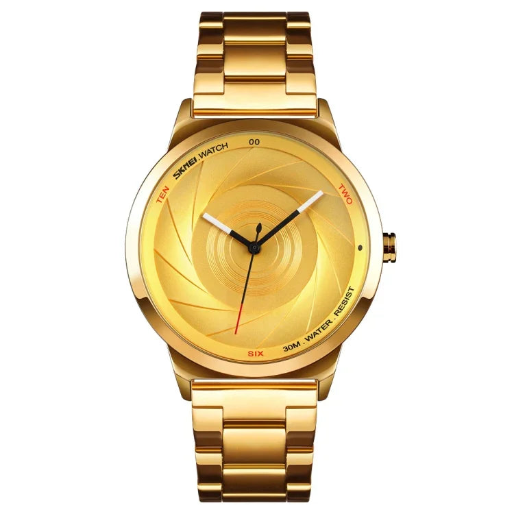 Skmei 9210 Fashion Trend Mens Business Wristwatch Simple Three-Dimensional Surface Waterproof Gold Quartz Watch Man, For Men