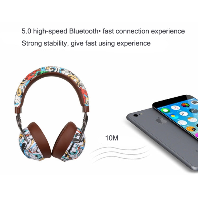 Tai nghe thể thao không dây VJ086 tai nghe Bluetooth in màu chuyển nước graffiti hỗ trợ TF, FM