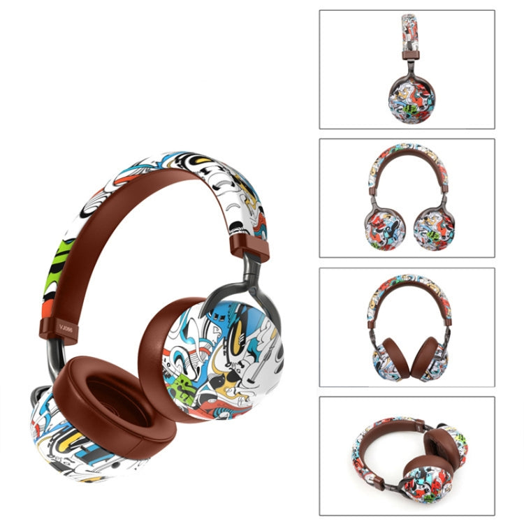 Tai nghe thể thao không dây VJ086 tai nghe Bluetooth in màu chuyển nước graffiti hỗ trợ TF, FM