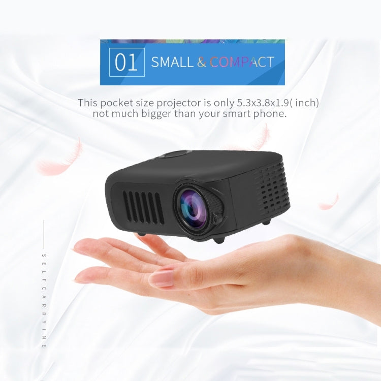 Máy chiếu mini di động A2000 800 lumen hỗ trợ LCD 1080P, tuổi thọ bóng đèn 50000 giờ, máy chiếu rạp hát tại nhà cho pin dự phòng, phích cắm US