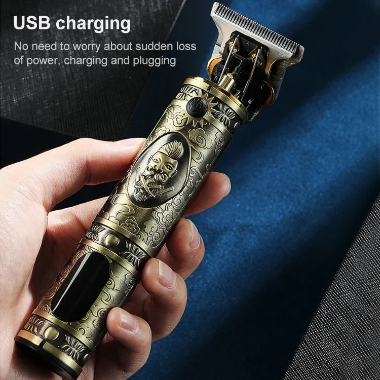 Tông đơ cắt tóc khắc họa tiết cổ điển VGR V-228 5W USB, màn hình LED kỹ thuật số, V-228 (đồng), V-228 (bạc)