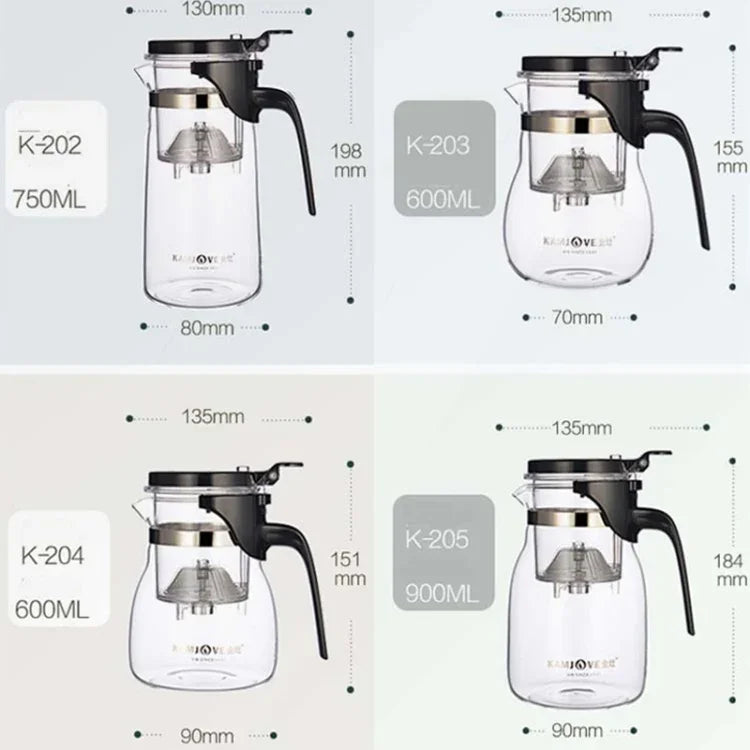 Bộ Ấm Trà Thủy Tinh Chịu Nhiệt KAMJOVE Sang Trọng, Ấm Trà Bong Bóng Văn Phòng, K-200 400ML, K-201 500ML, K-202 750ML, K-203 600ML, K-204 600ML, K-205 900ML