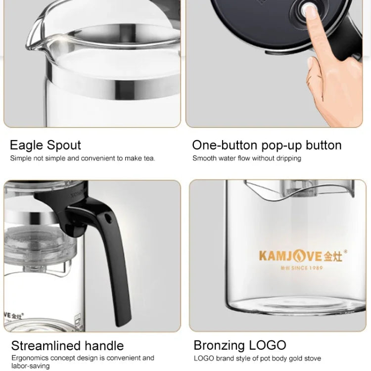 Bộ Ấm Trà Thủy Tinh Chịu Nhiệt KAMJOVE Sang Trọng, Ấm Trà Bong Bóng Văn Phòng, K-200 400ML, K-201 500ML, K-202 750ML, K-203 600ML, K-204 600ML, K-205 900ML