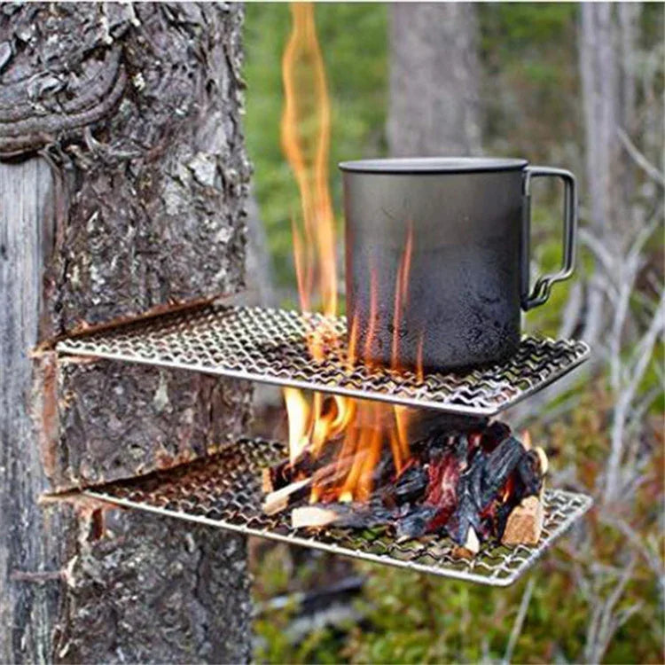 Giá nồi cắm trại ngoài trời bằng thép không gỉ 304 hình vuông, lưới nướng BBQ bếp củi đơn giản