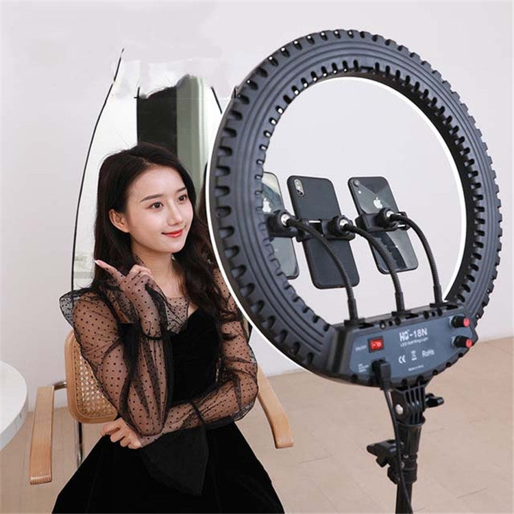 Bộ đèn LED vòng HQ-18N 18 inch 45cm cho vlog, chụp ảnh, quay video kèm điều khiển từ xa, kẹp điện thoại và chân đế 2.1m, phích cắm EU, 18 inch