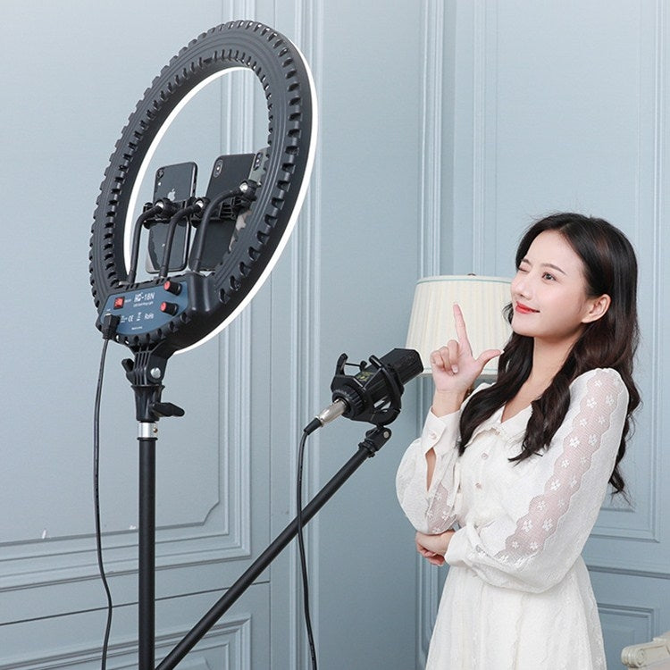 Bộ đèn LED vòng HQ-18N 18 inch 45cm cho vlog, chụp ảnh, quay video kèm điều khiển từ xa, kẹp điện thoại và chân đế 2.1m, phích cắm EU, 18 inch