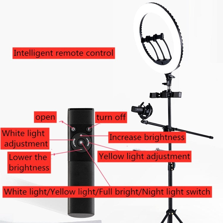 Bộ đèn LED vòng HQ-18N 18 inch 45cm cho vlog, chụp ảnh, quay video kèm điều khiển từ xa, kẹp điện thoại và chân đế 2.1m, phích cắm EU, 18 inch