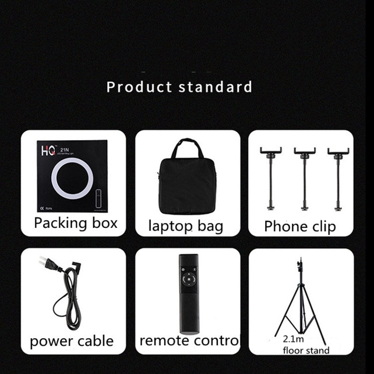 Bộ đèn LED vòng HQ-18N 18 inch 45cm cho vlog, chụp ảnh, quay video kèm điều khiển từ xa, kẹp điện thoại và chân đế 2.1m, phích cắm EU, 18 inch