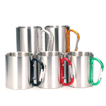 Cốc nước inox hai lớp có tay cầm carabiner, giao màu ngẫu nhiên, cốc cà phê có tay cầm carabiner