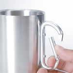 Cốc nước inox hai lớp có tay cầm carabiner, giao màu ngẫu nhiên, cốc cà phê có tay cầm carabiner