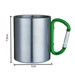 Cốc nước inox hai lớp có tay cầm carabiner, giao màu ngẫu nhiên, cốc cà phê có tay cầm carabiner