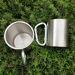 Cốc nước inox hai lớp có tay cầm carabiner, giao màu ngẫu nhiên, cốc cà phê có tay cầm carabiner
