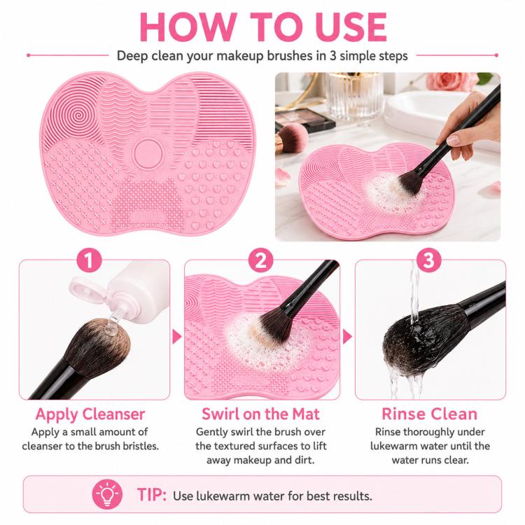Thảm Rửa Cọ Silicone Dụng Cụ Rửa Cọ Trang Điểm Cọ Mày Miếng Rửa Bàn Chải Dụng Cụ Làm Sạch Trang Điểm, Hồng, Xanh, Đen, Tím Đậm, Tím Nhạt, Đỏ Hoa Hồng