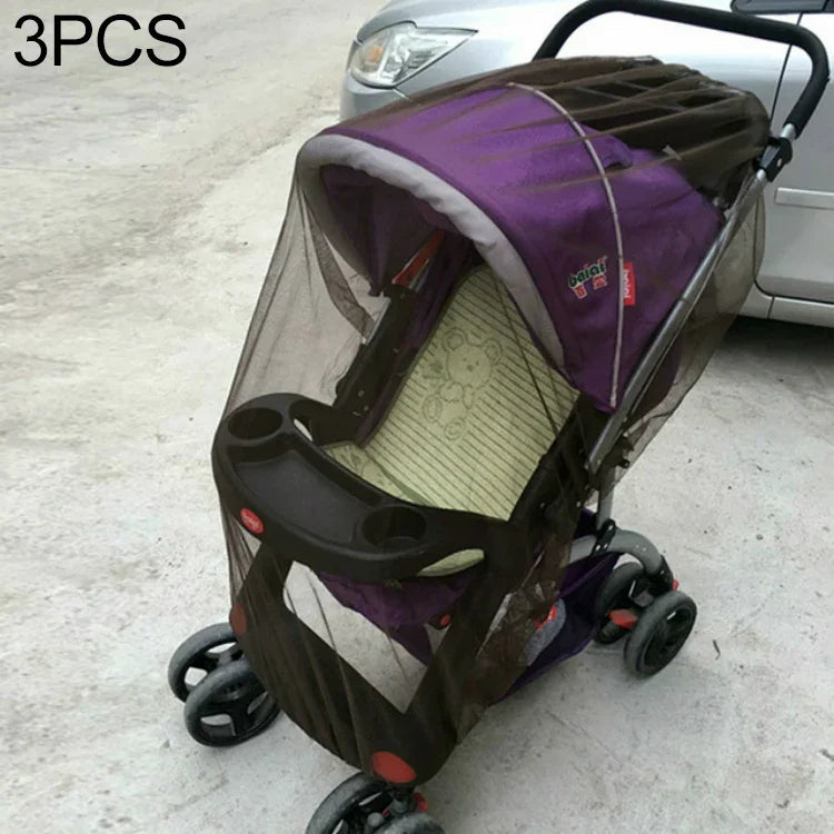 3 chiếc lưới chống muỗi cho xe đẩy em bé dài 150cm, Lưới bảo vệ an toàn cho trẻ sơ sinh, Phụ kiện xe đẩy chống muỗi