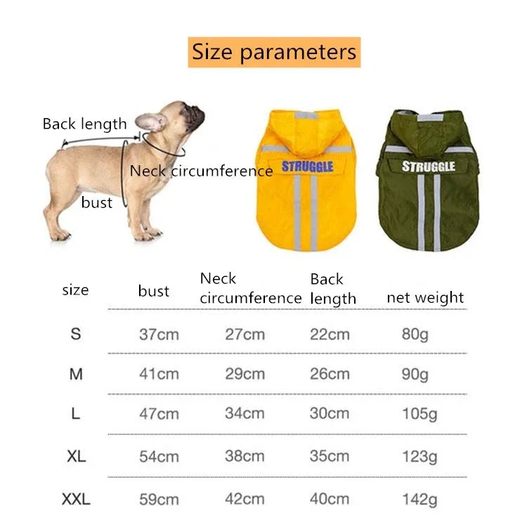 Áo Mưa Có Mũ Phản Quang Gấp Gọn Cho Thú Cưng, Quần Áo Chống Thấm Nước Cho Chó, S, M, L, XL, XXL