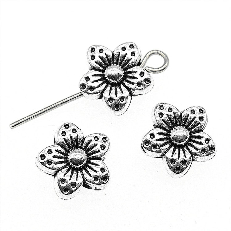 30 hạt charm hoa hợp kim bạc Tây Tạng, hạt spacer hoa, kích thước: 9x9x5mm